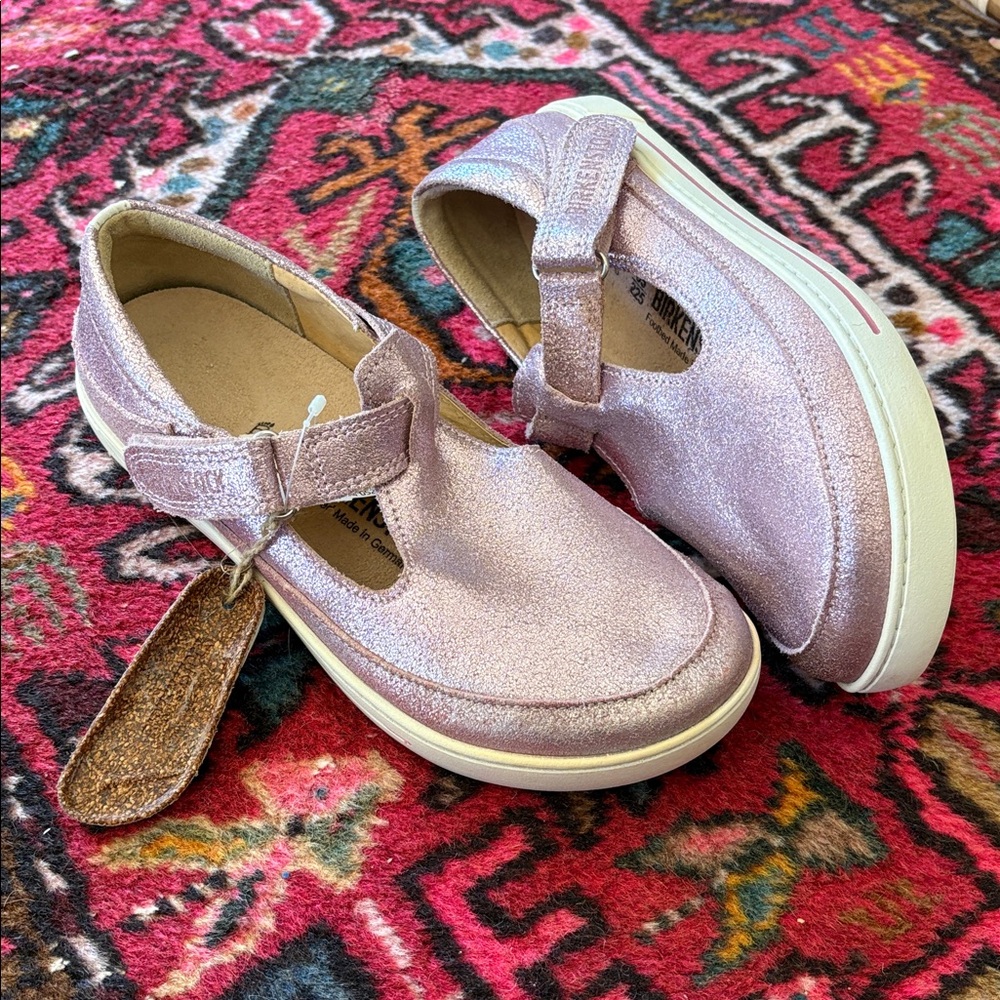 NWT Birkenstock shimmer Mary Jane Abilene metallic rose Pink size 4/35 Velcro